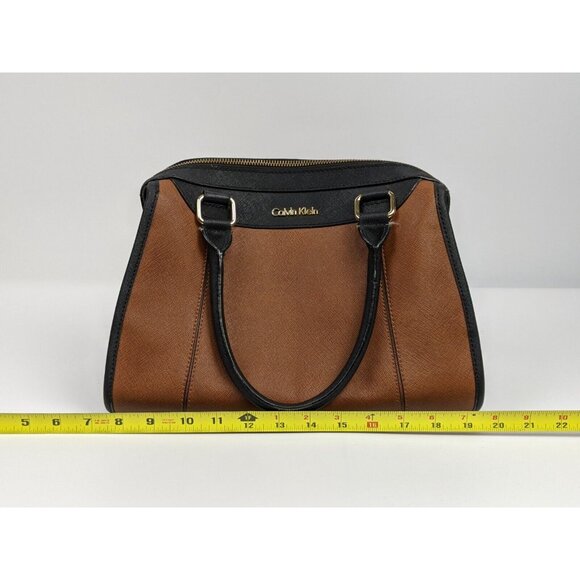 Calvin Klein Black & Tan Shoulder Bag Handbag Purse Satchel 12" - Picture 11 of 12